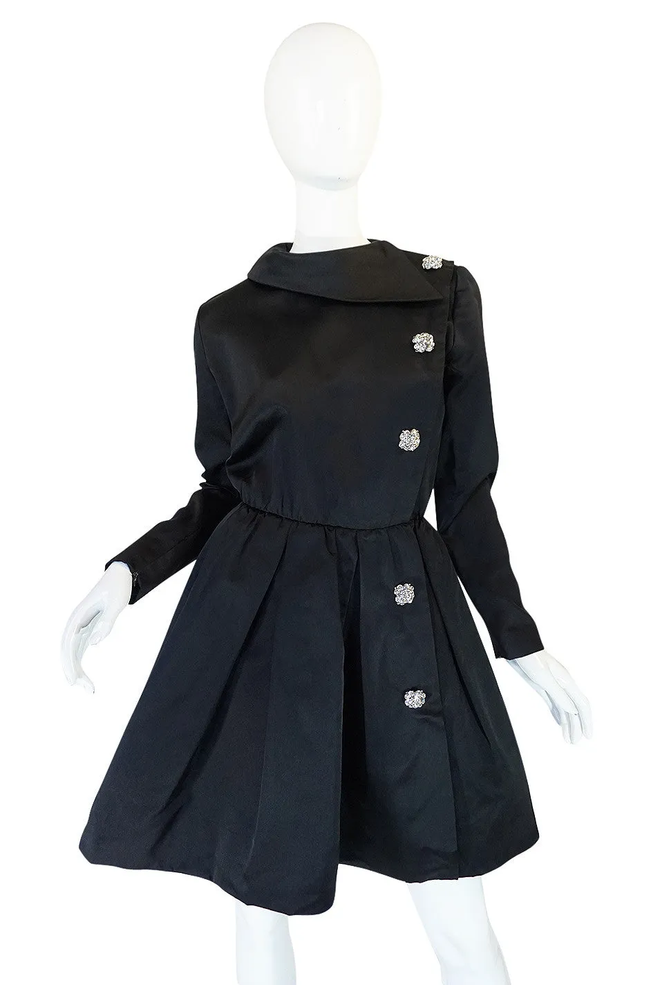 1960s Oscar de la Renta Black Silk Satin Cocktail Dress