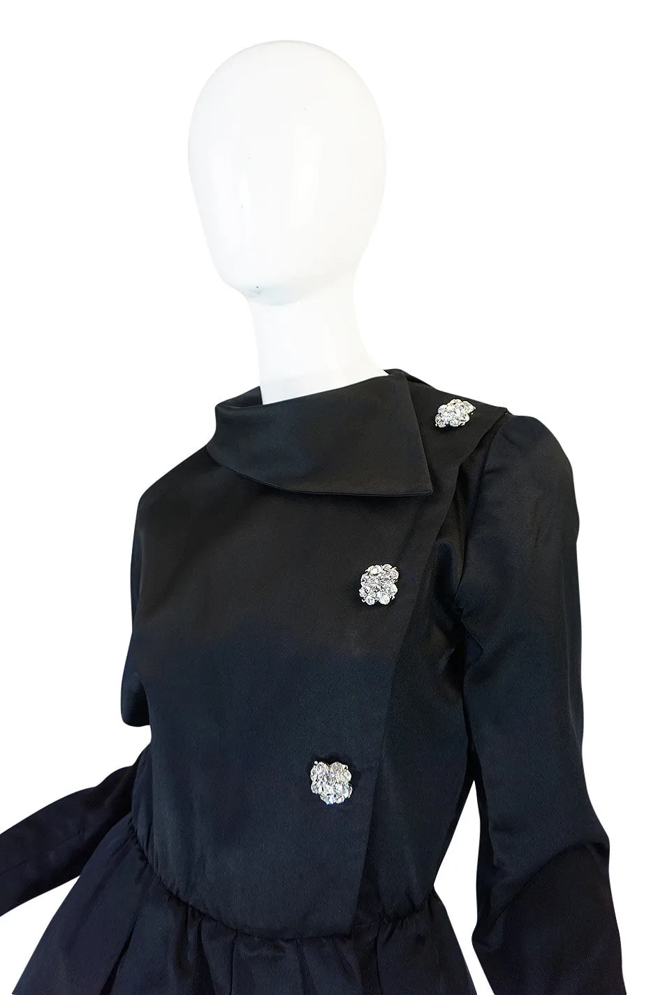 1960s Oscar de la Renta Black Silk Satin Cocktail Dress