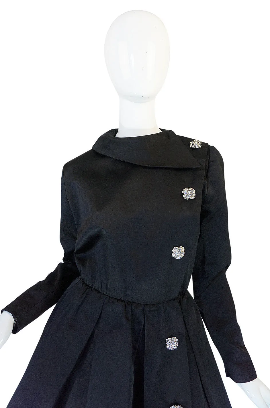 1960s Oscar de la Renta Black Silk Satin Cocktail Dress