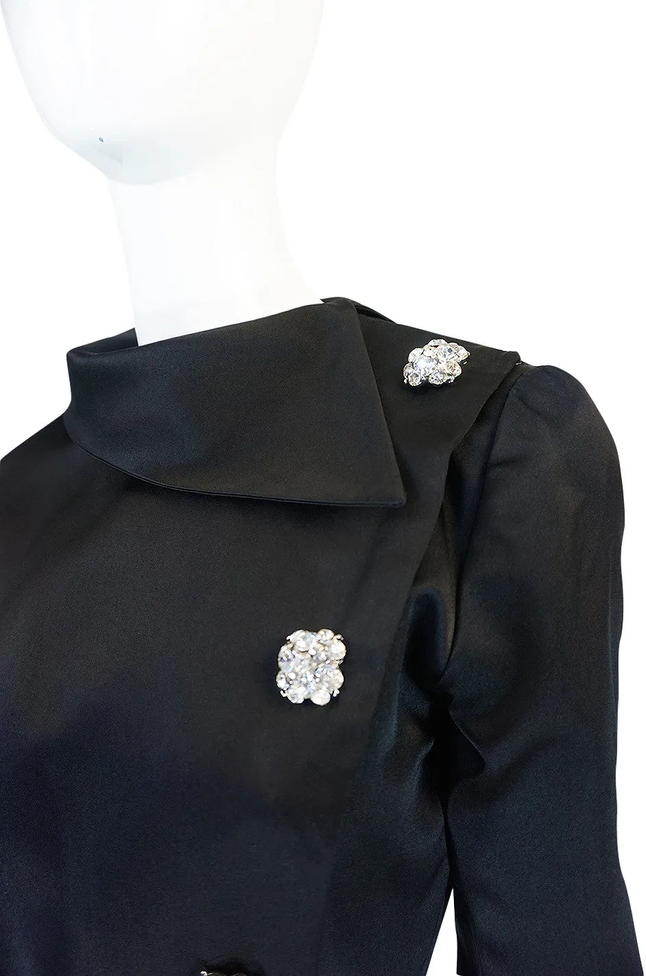 1960s Oscar de la Renta Black Silk Satin Cocktail Dress