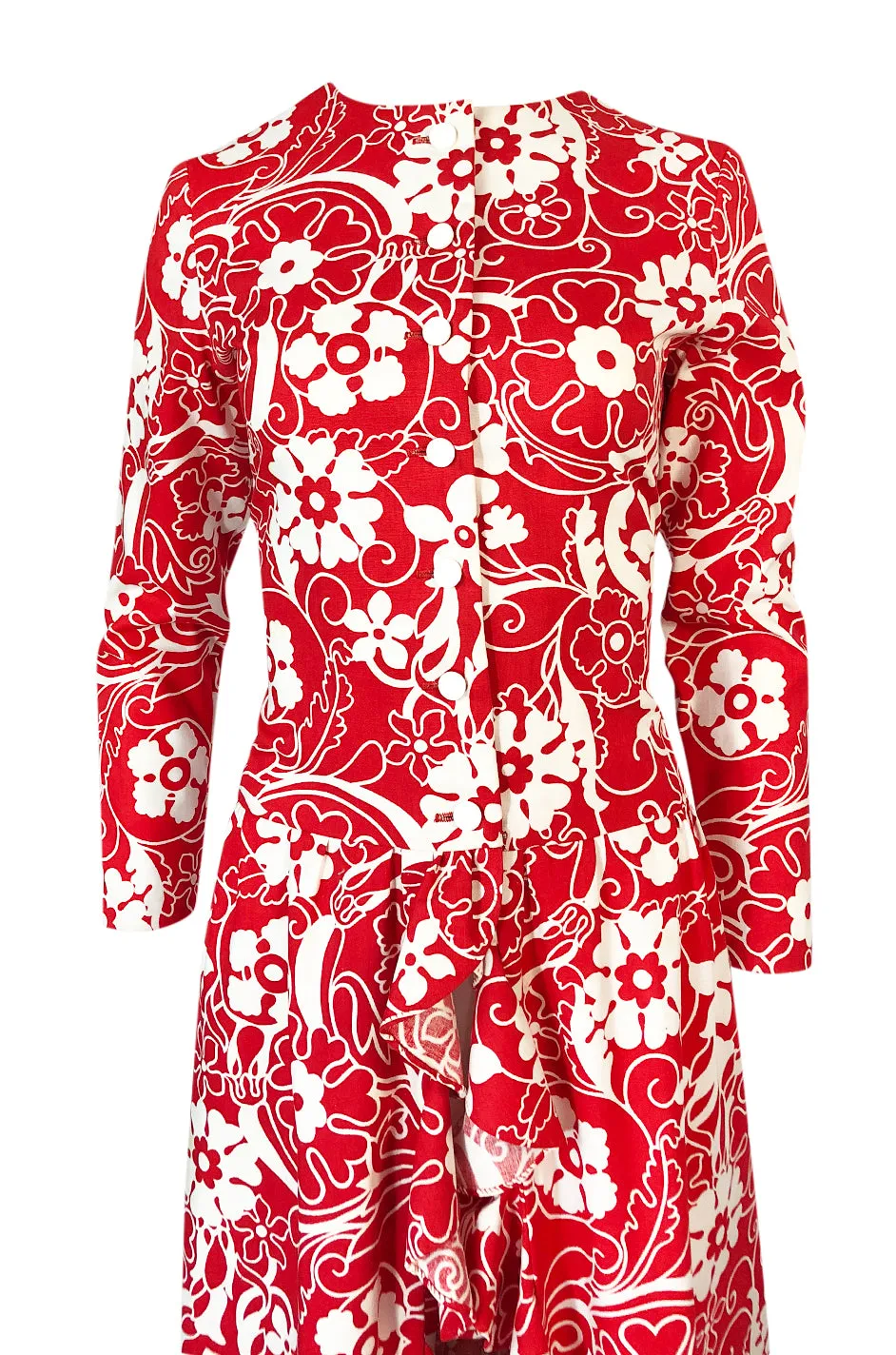 1970 Oscar de la Renta Documented Red Print Beach Coat Dress