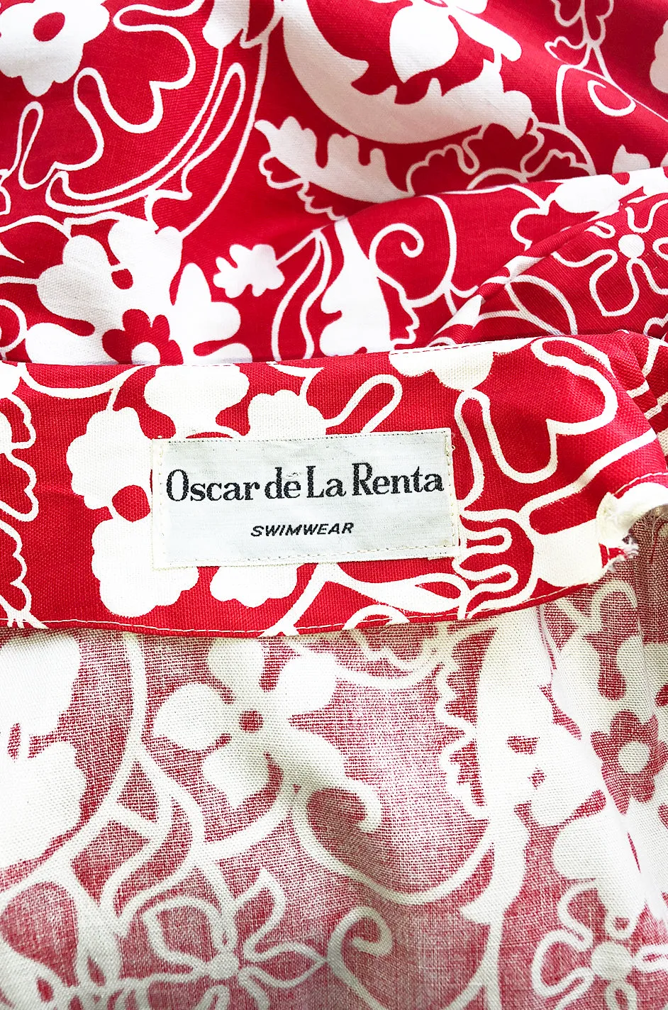 1970 Oscar de la Renta Documented Red Print Beach Coat Dress