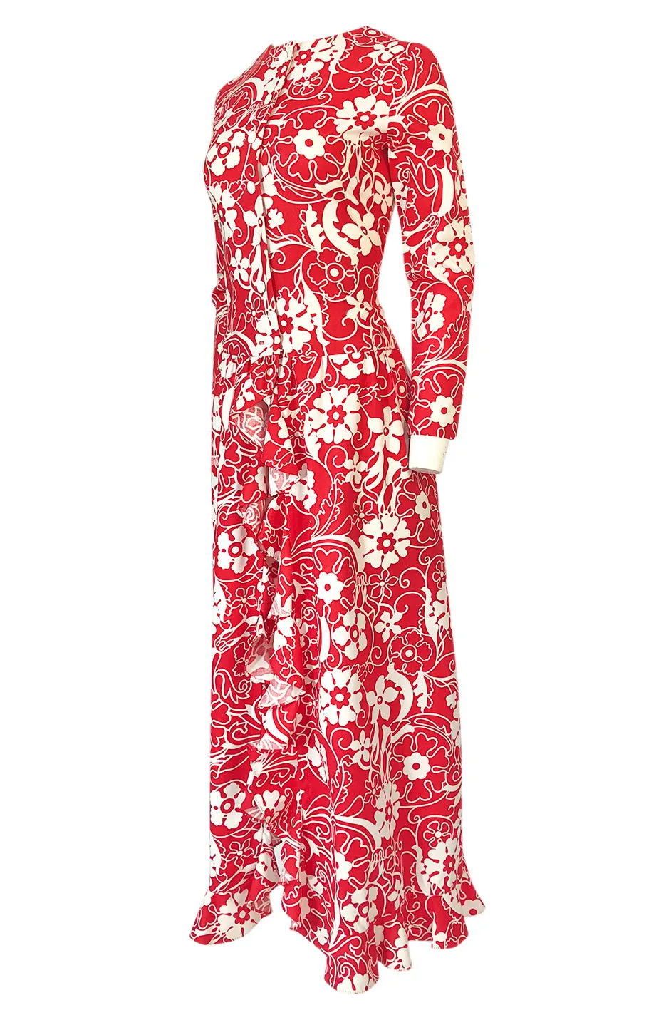 1970 Oscar de la Renta Documented Red Print Beach Coat Dress