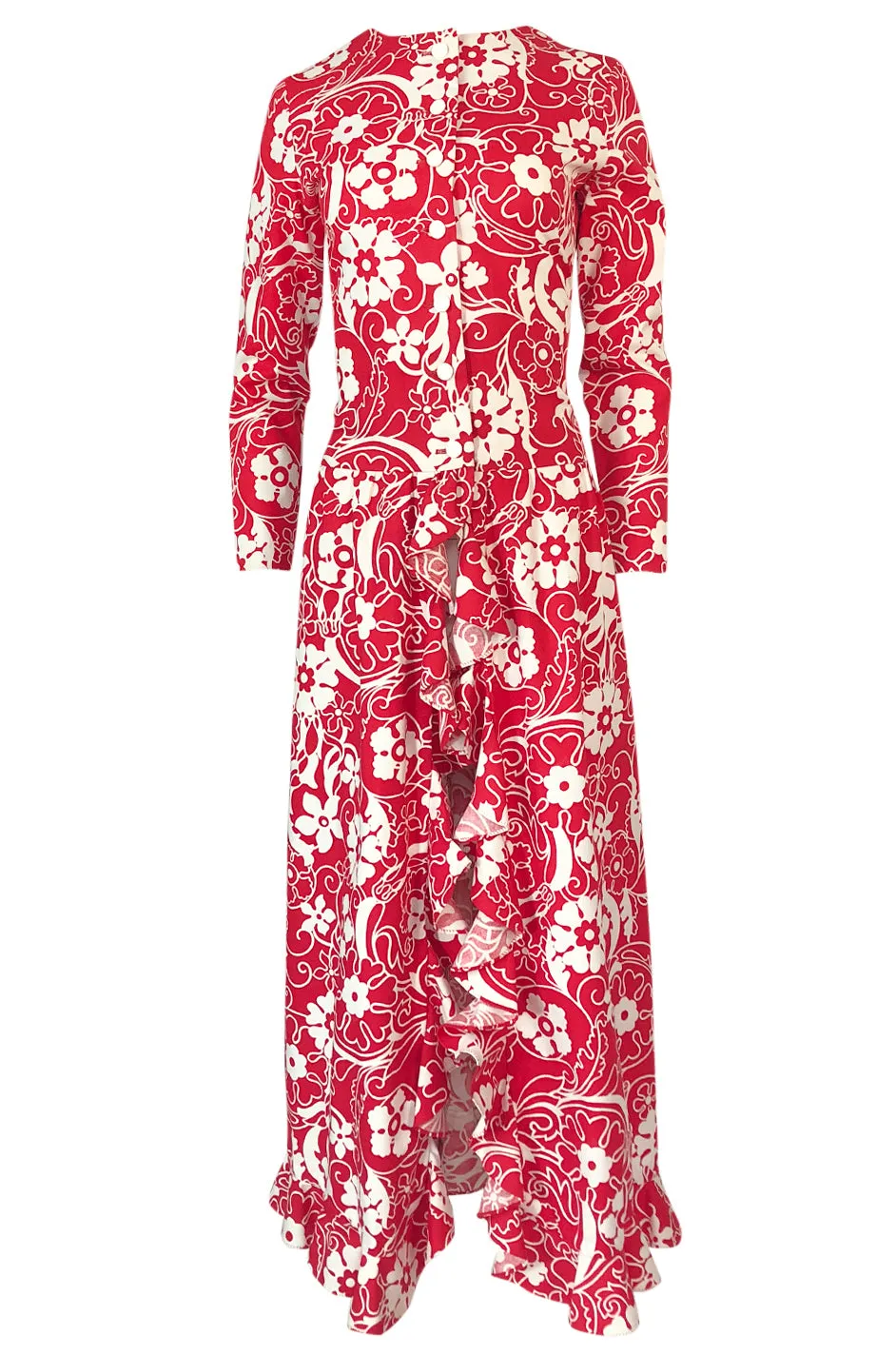 1970 Oscar de la Renta Documented Red Print Beach Coat Dress