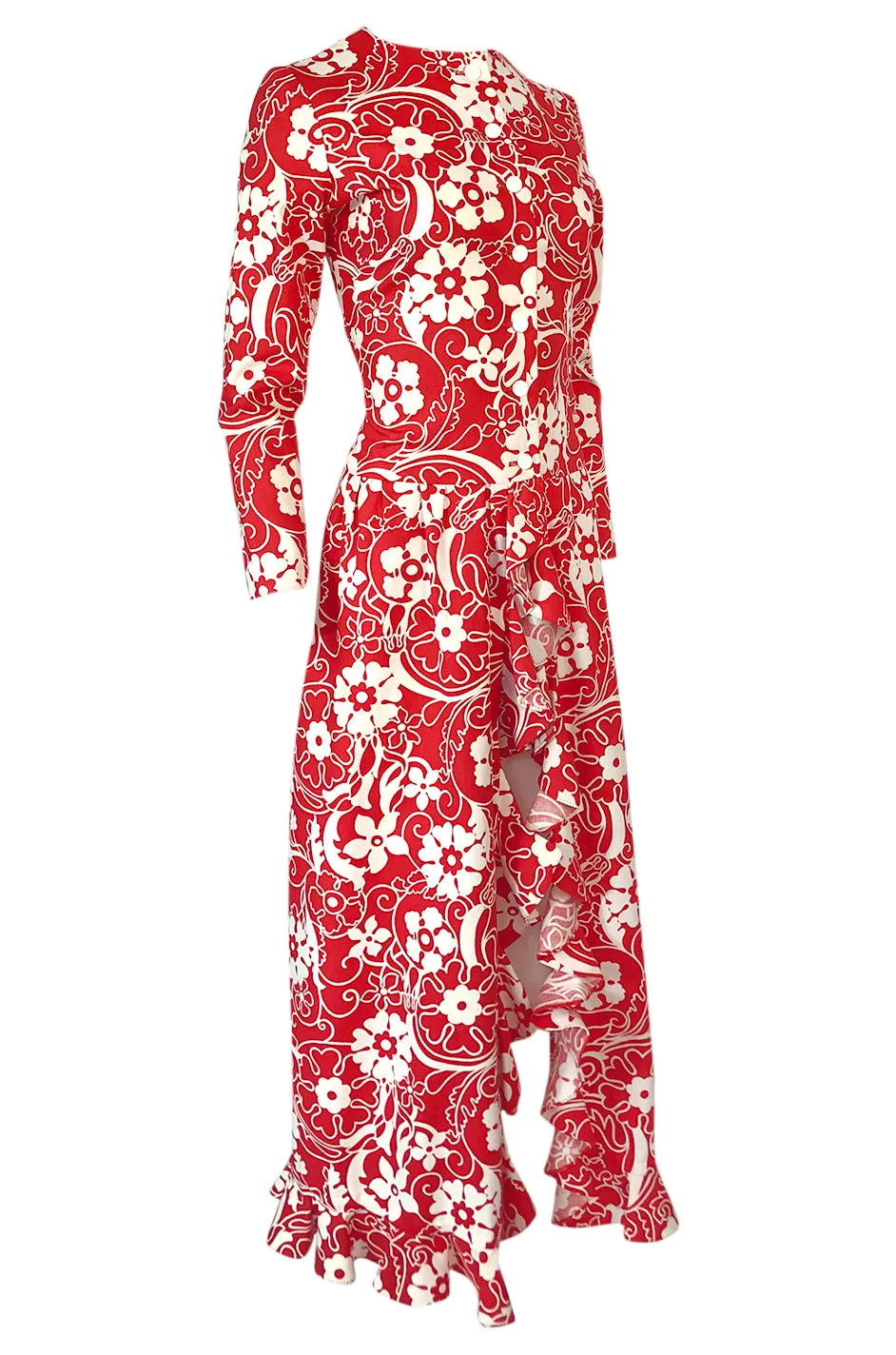 1970 Oscar de la Renta Documented Red Print Beach Coat Dress