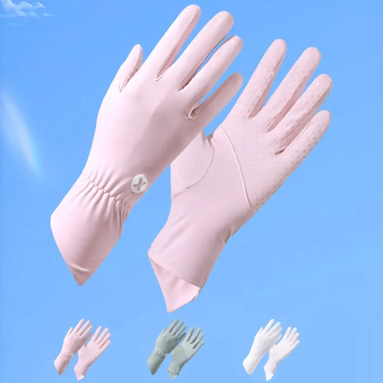 1pair Summer Thin Ice Silk Anti-Slip Sunscreen Sport Riding Finger Gloves, Size: One Size(White)