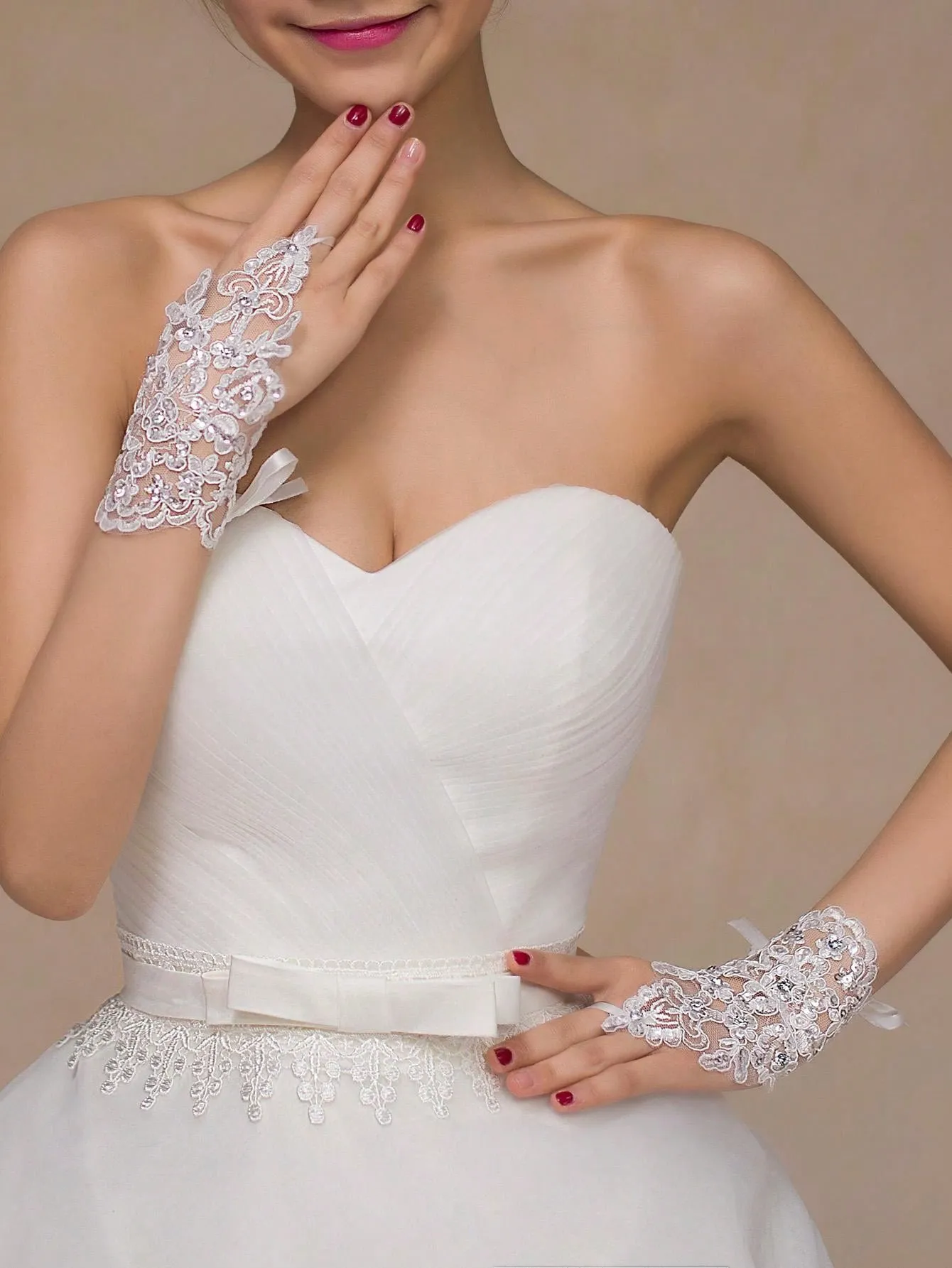 1pc Elegant Lace Bridal Glove For Women, Suitable For Spring And Autumn Season, Wedding / Banquet / Travel / Photography Accessory