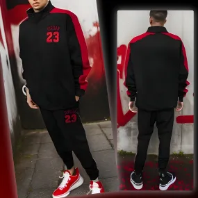 ^23^ (BLACK/RED) ZIP UP TRACKSUITS (CUT & SEW) (EMBROIDERED LOGO)