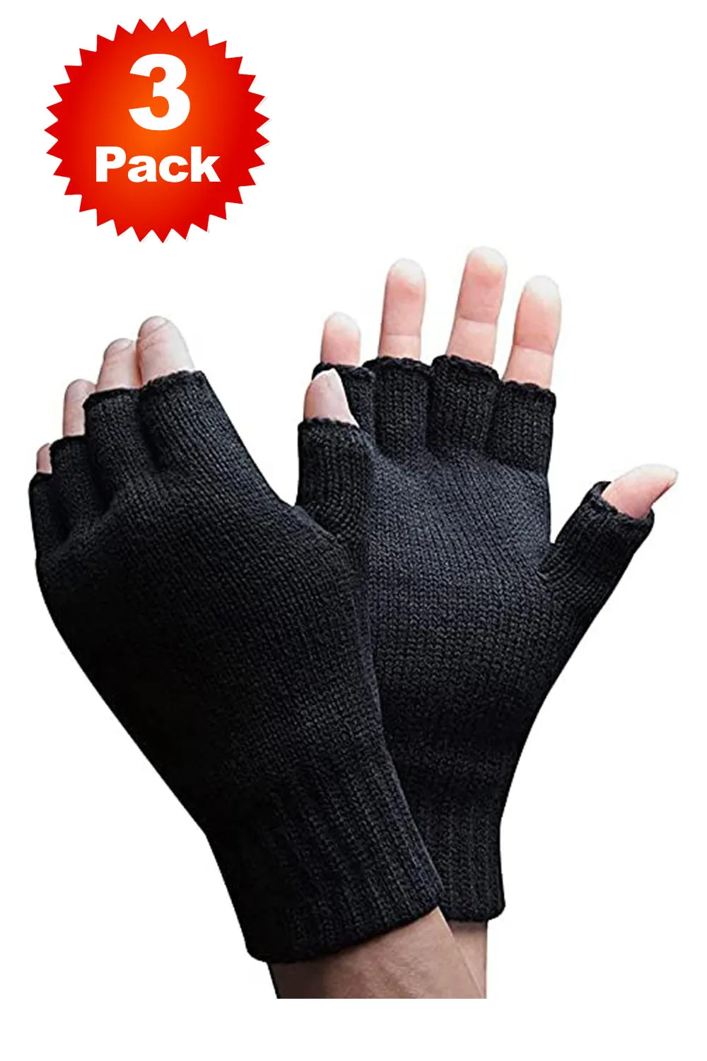 3 Pack Unisex Fingerless Gloves