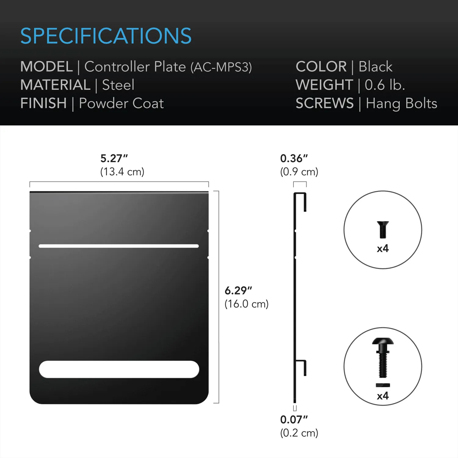 AC Infinity Grow Tent Mounting Plate, Steel, Powder Coat Black, 5x6"