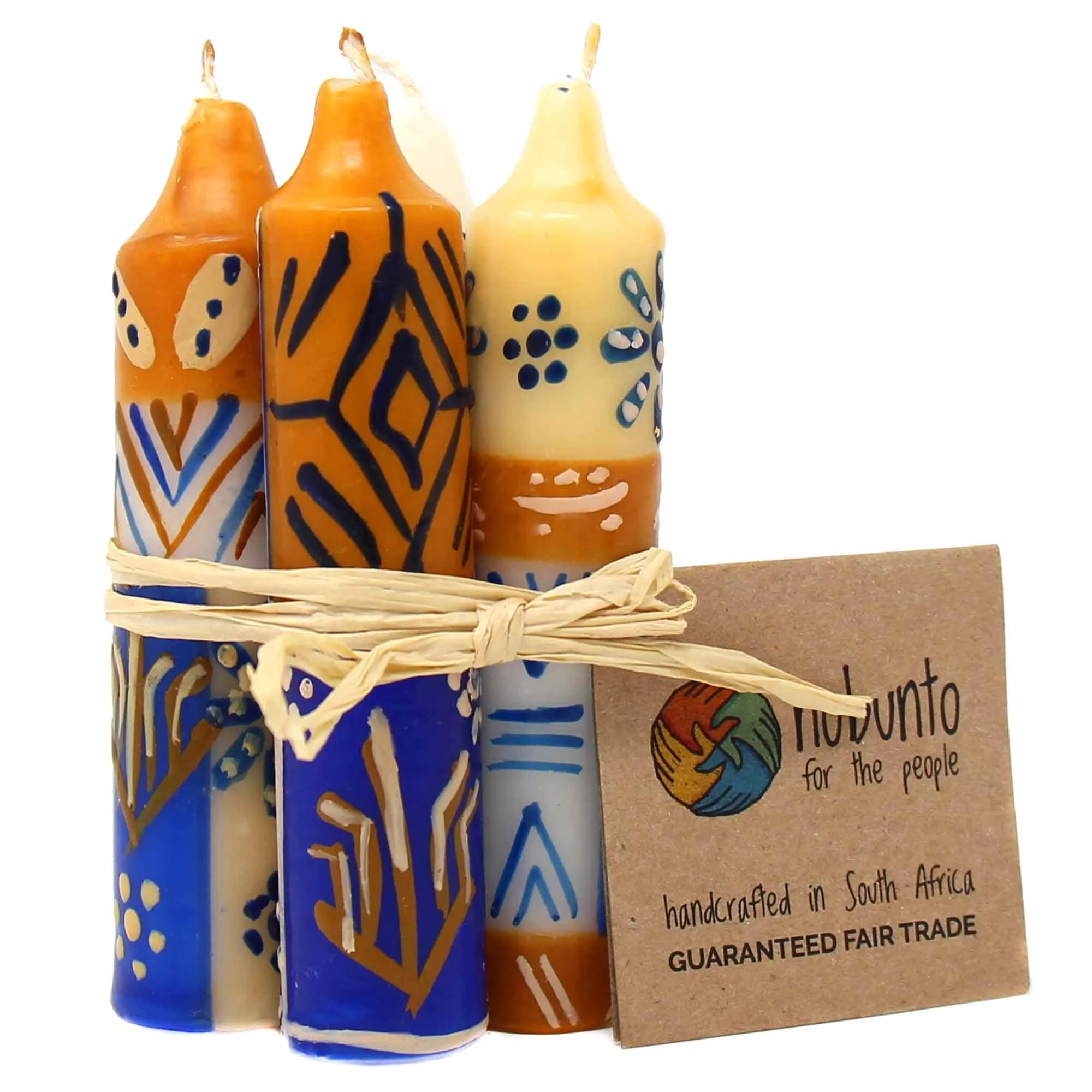 African Handmade Candles Blue Orange- Gift box of 2, 3 or 4 Short - Durra Design - Nobunto *