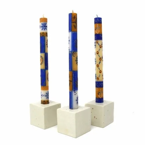 African Handmade Candles Blue Orange- Gift box of 2, 3 or 4 Short - Durra Design - Nobunto *