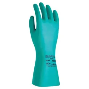 Ansell AlphaTec® Solvex® Nitrile Gloves, Gauntlet Cuff, Cotton Flock Lined, Size 10, Green, 15 mil, 37-175-10