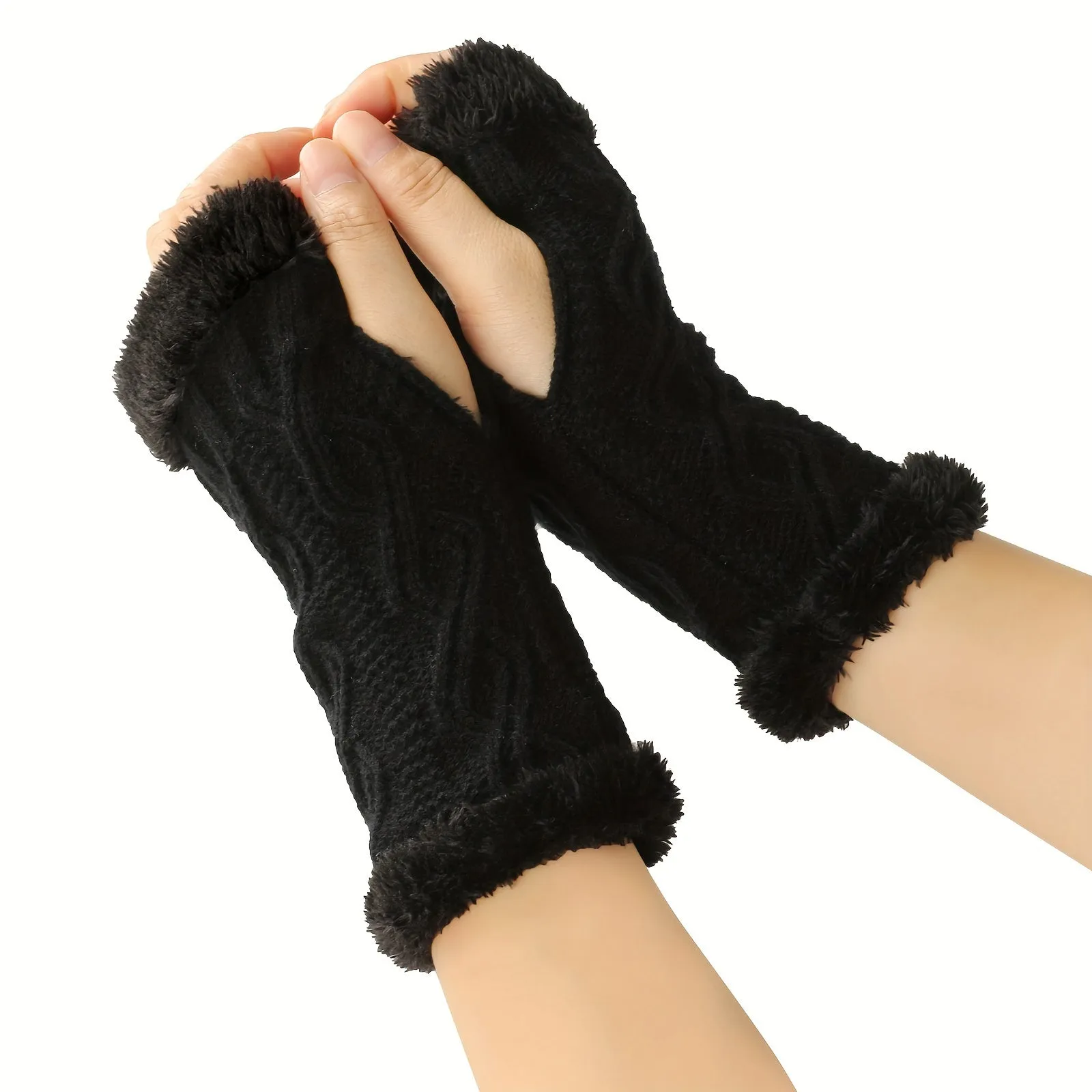 Argyle Textured Half Finger Fleece Lined Fingerless Gloves - Windproof, Warm, and Cozy Mittens for Women - Perfect for Outdoor Activities in Cold Weather