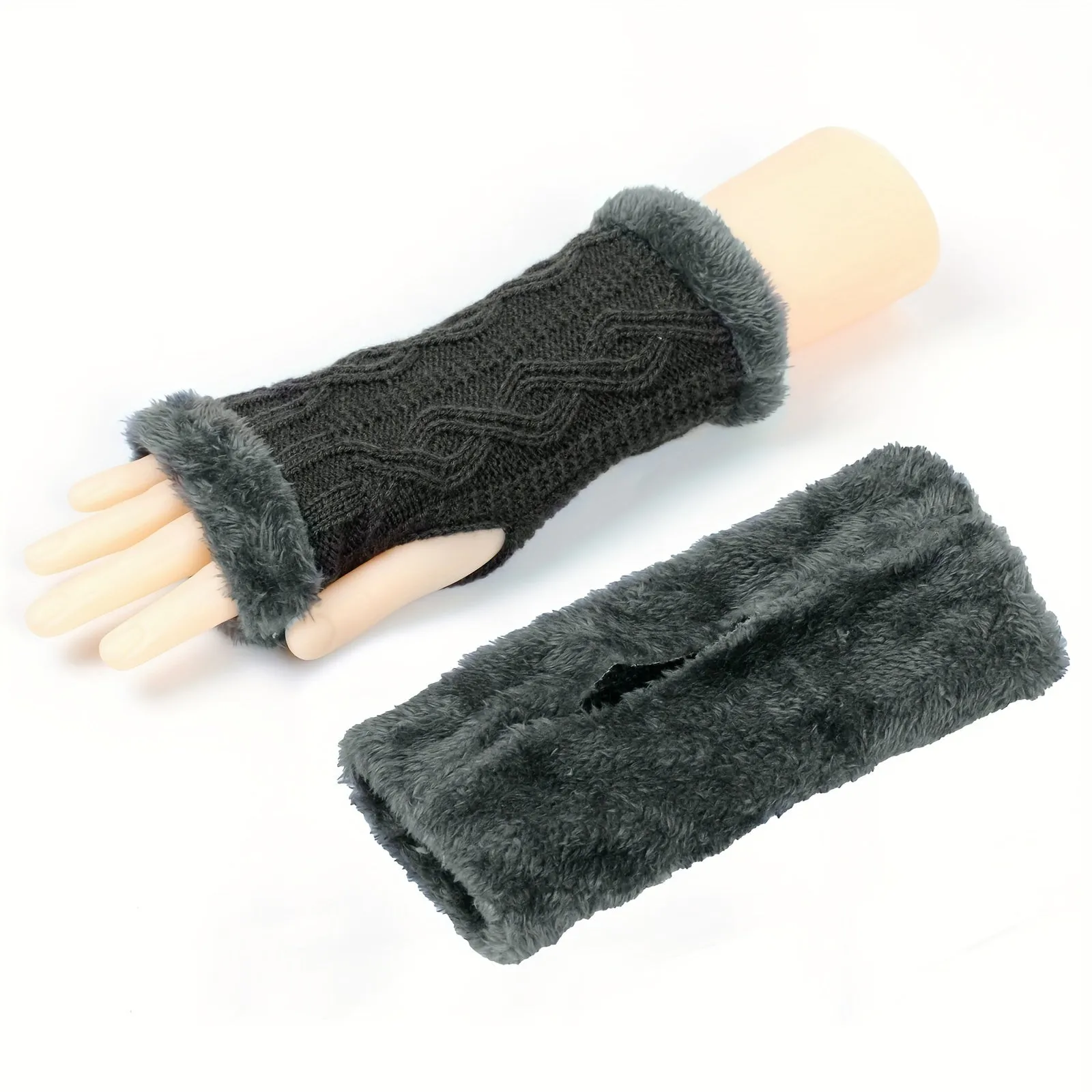 Argyle Textured Half Finger Fleece Lined Fingerless Gloves - Windproof, Warm, and Cozy Mittens for Women - Perfect for Outdoor Activities in Cold Weather