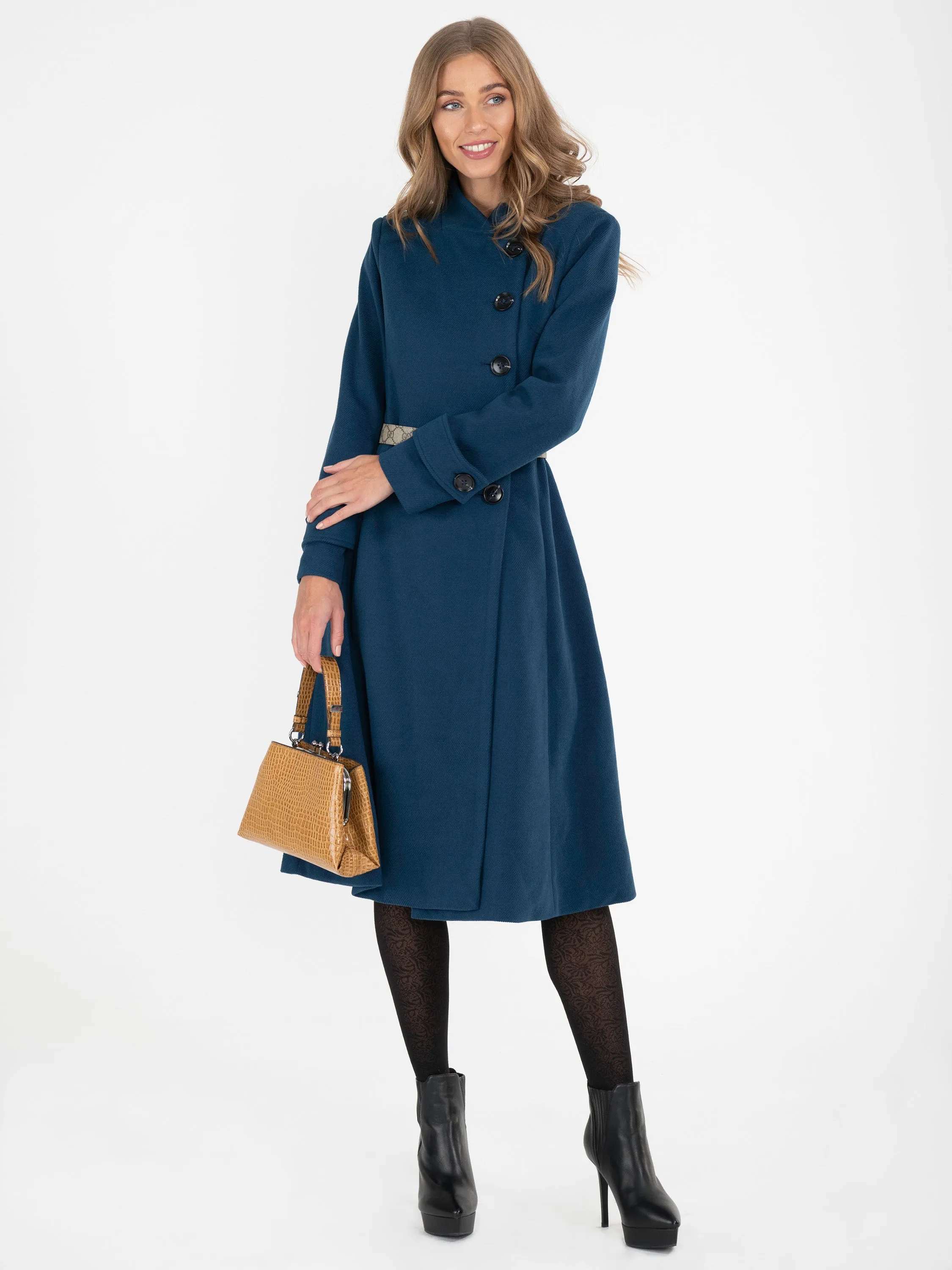 Asymmetric Button Coat, Dark TEAL