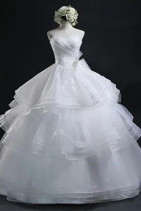 Ball Gown Sweetheart Organza Wedding Dress With Lace-715480