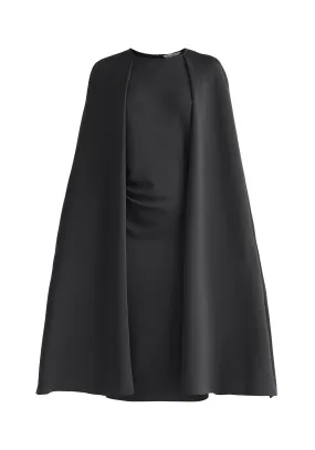 Black Cape Sleeves Dress With Waist Details