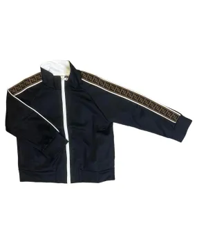 Black Track Jacket with Logo Trim on Sleeve