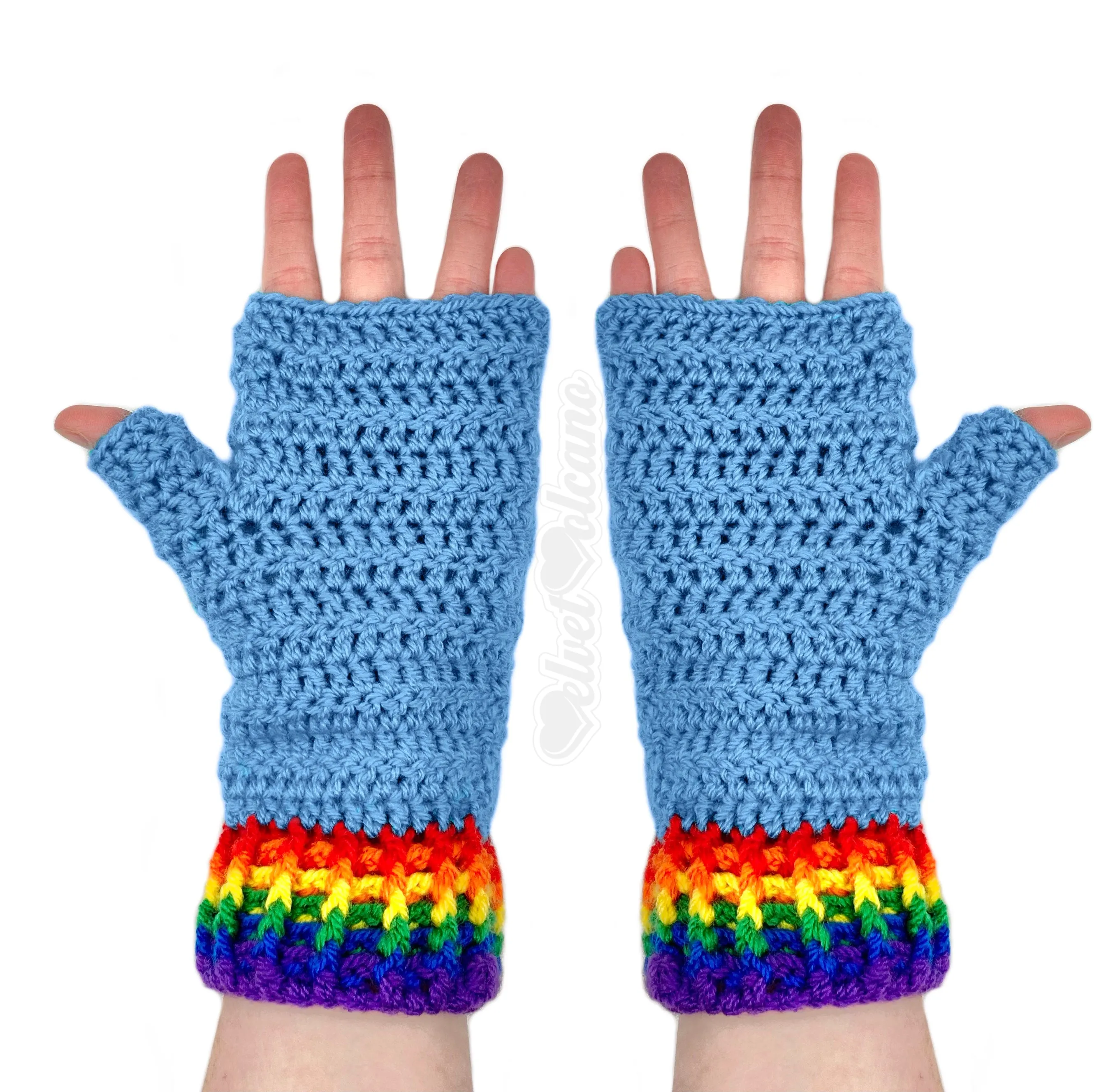 Bright Rainbow Cloud Fingerless Gloves (Dolphin Blue)