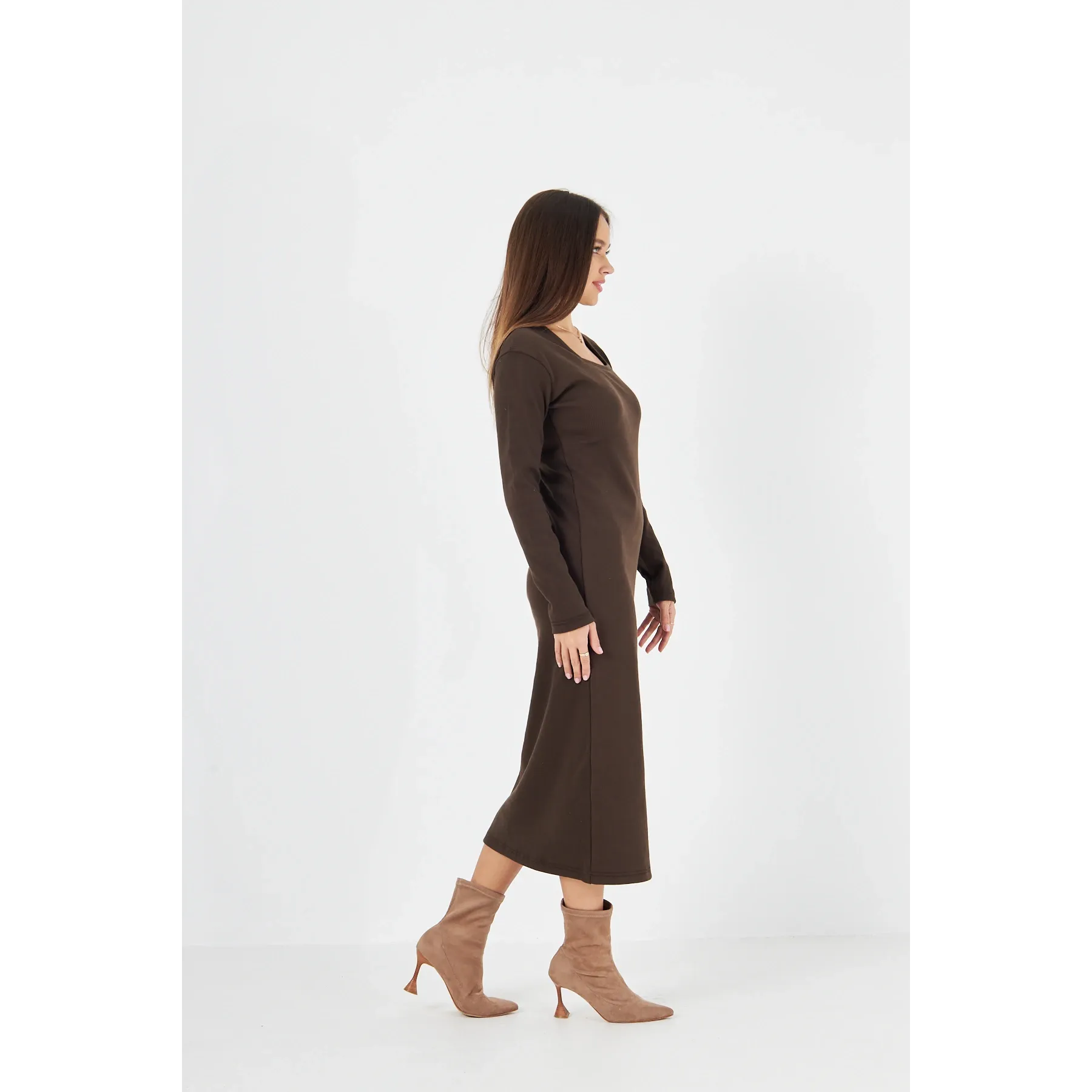 Brown Square Neck Bodycon Dress