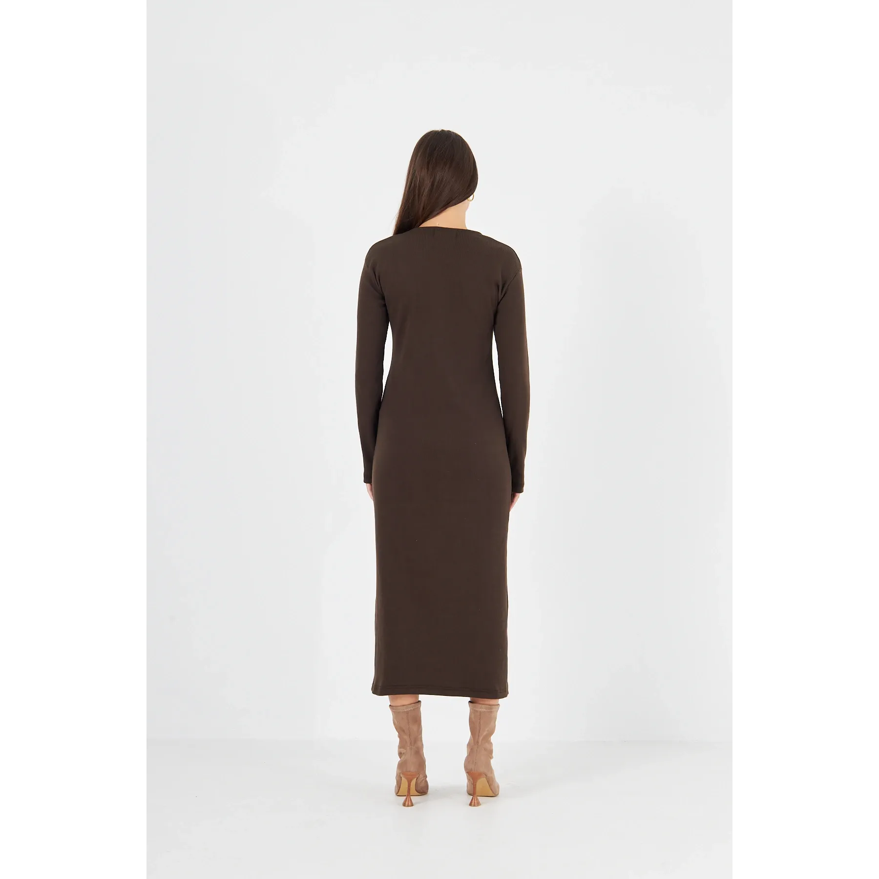 Brown Square Neck Bodycon Dress