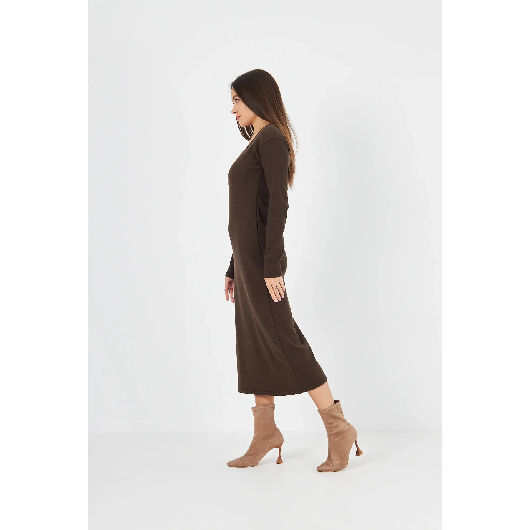 Brown Square Neck Bodycon Dress