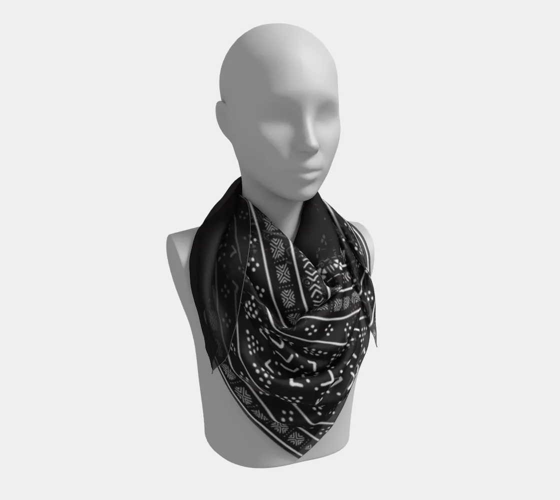 Carbon Black Mudcloth Boho Square Scarf