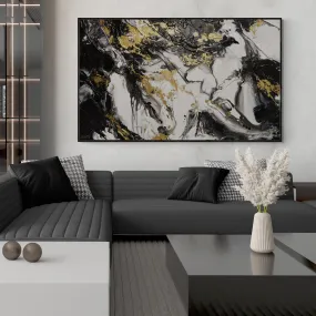 Chasing Bullion 200cm x 120cm Black White Metallic Gold Textured Abstract Painting