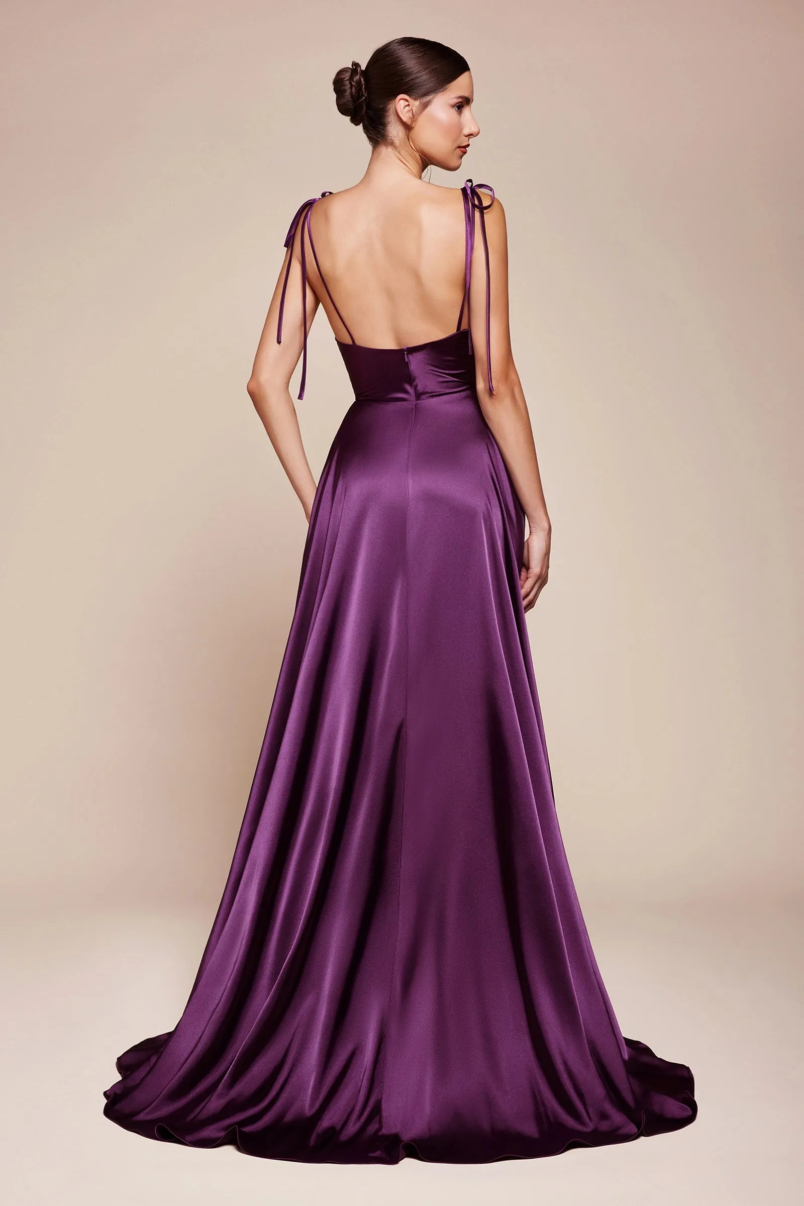 CINDERELLA DIVINE BD104 Satin A-Line Slit Dress