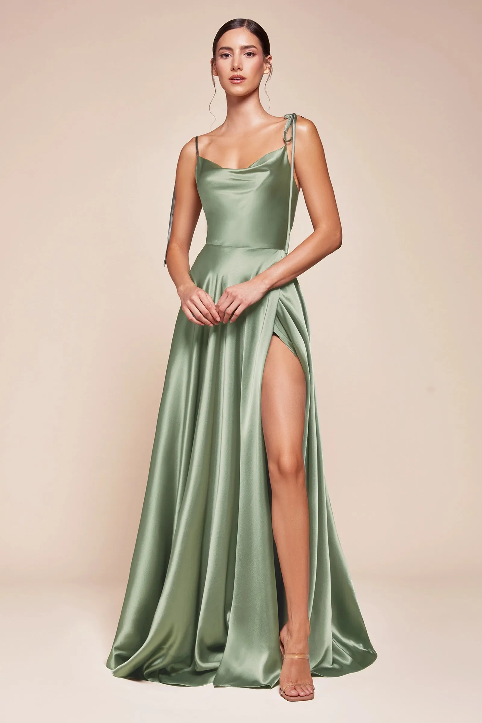 CINDERELLA DIVINE BD104 Satin A-Line Slit Dress