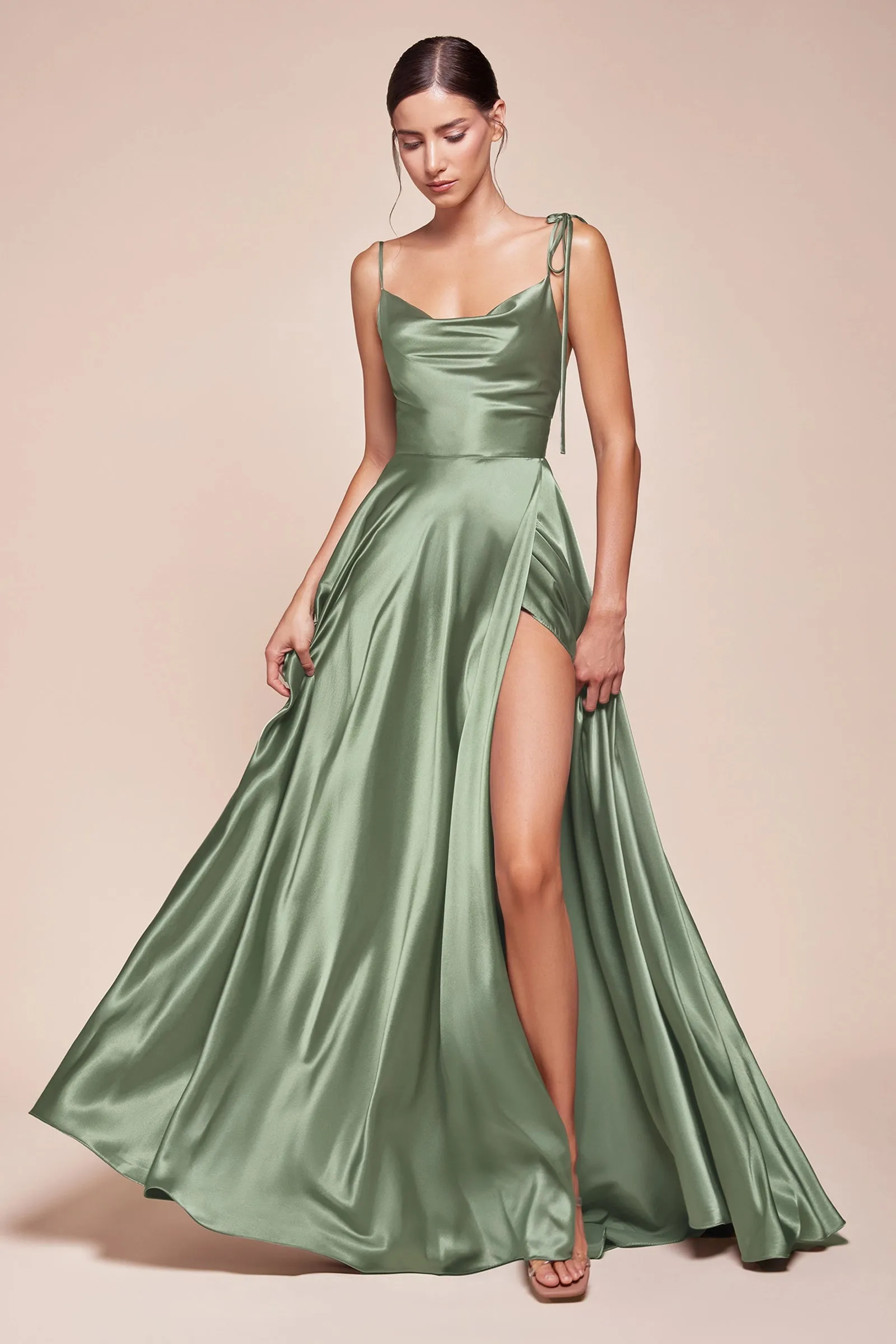 CINDERELLA DIVINE BD104 Satin A-Line Slit Dress