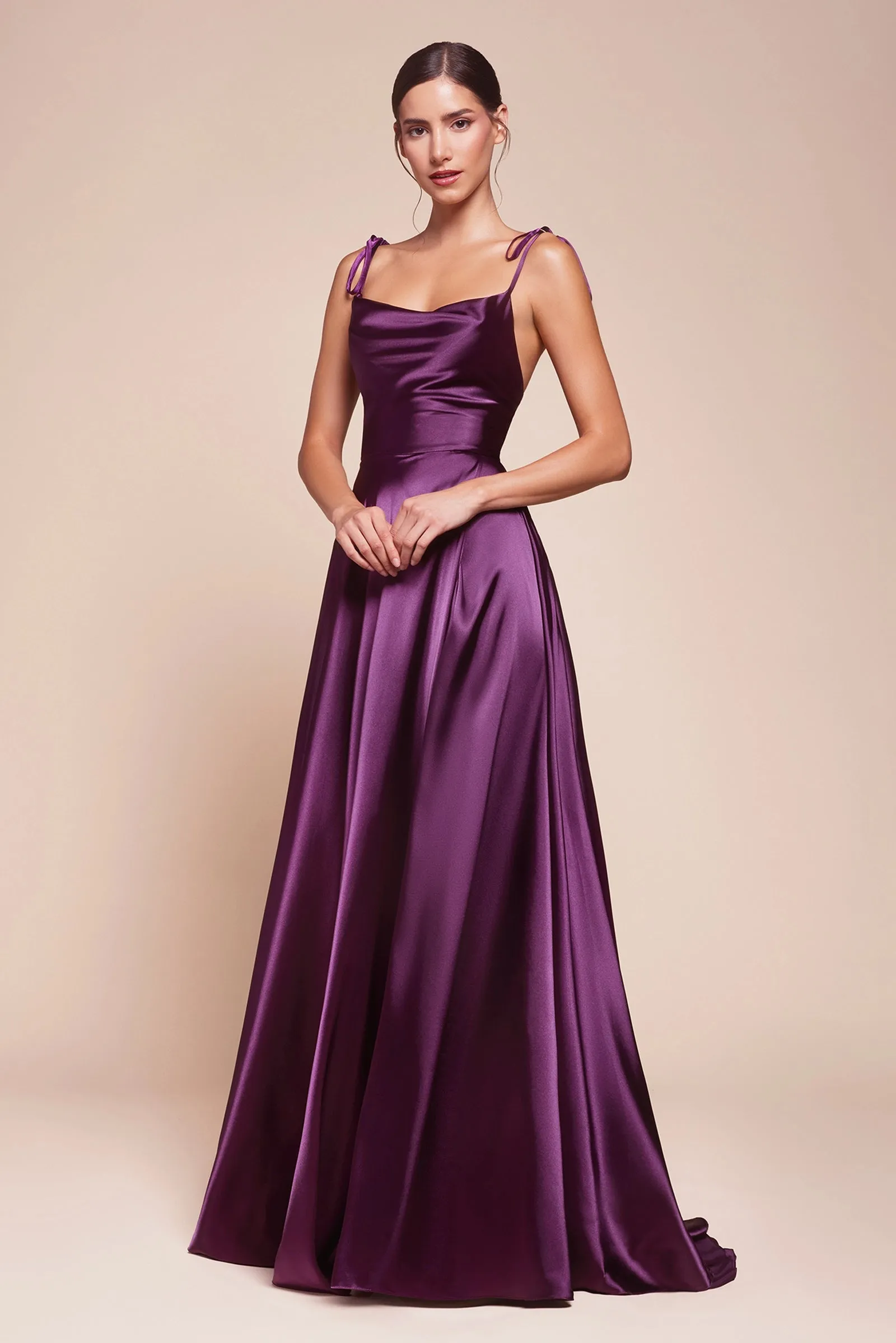 CINDERELLA DIVINE BD104 Satin A-Line Slit Dress