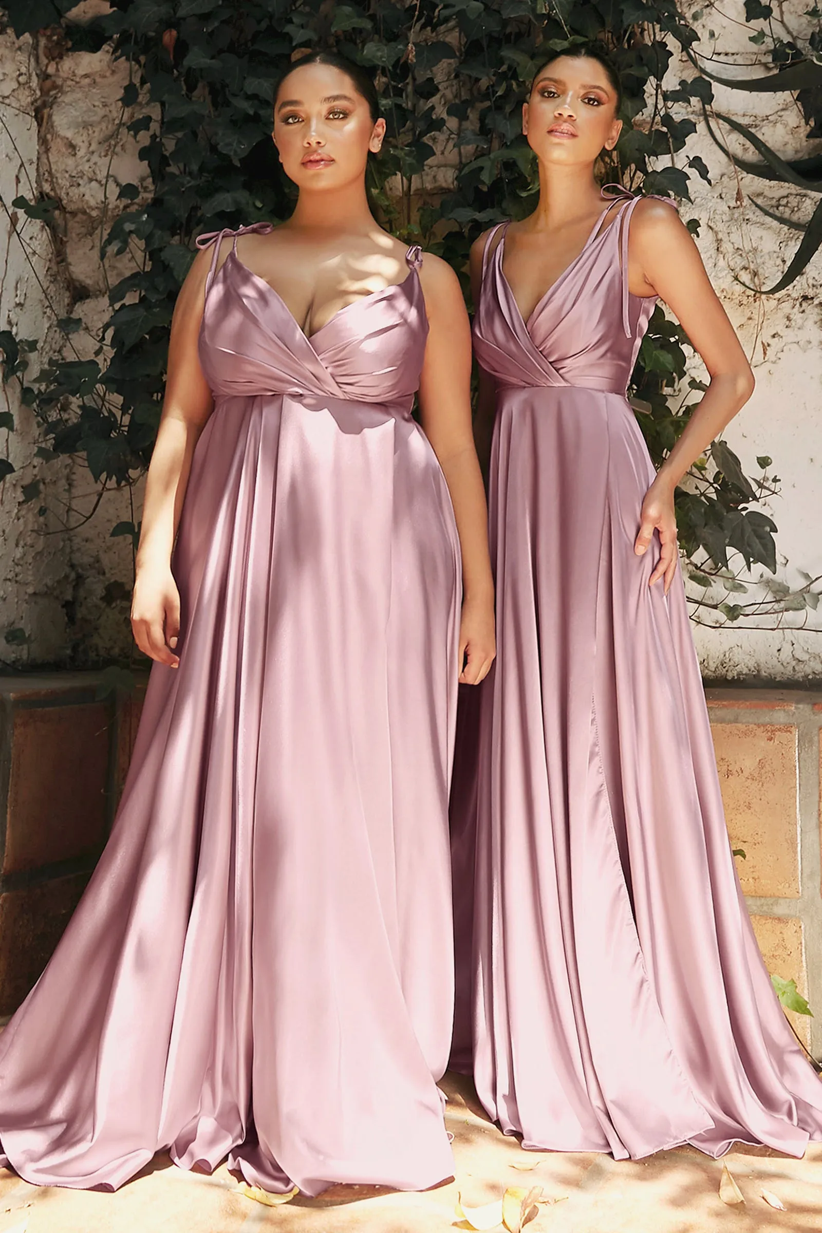 CINDERELLA DIVINE BD105 Tie Strap Satin V-Neck Dress