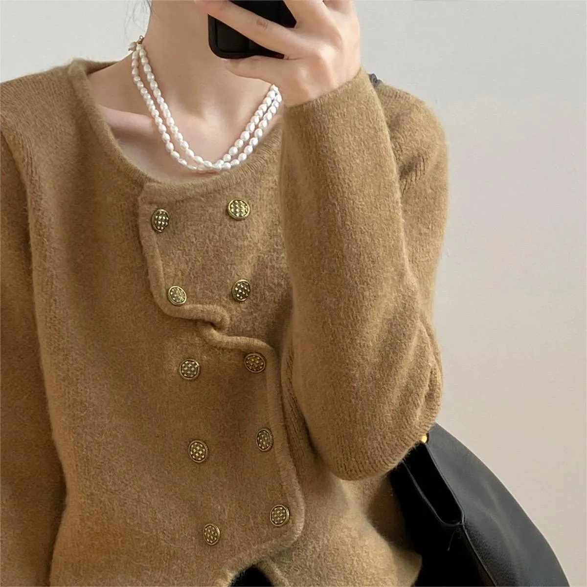 Classic Style Short Knitted Cardigan Jacket Advanced French Style