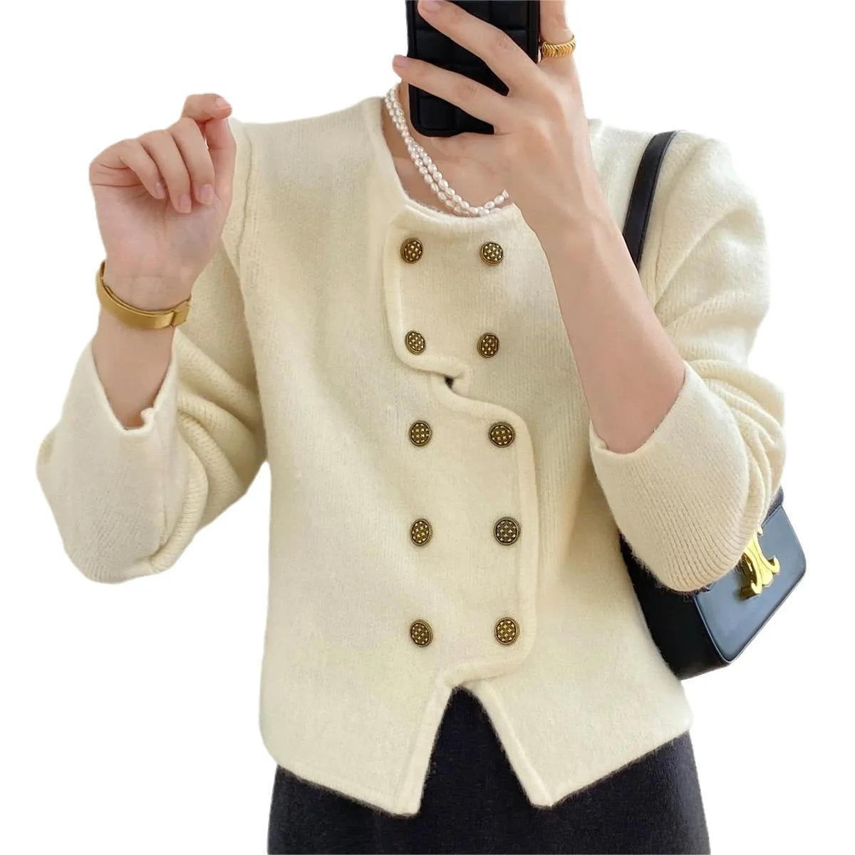 Classic Style Short Knitted Cardigan Jacket Advanced French Style