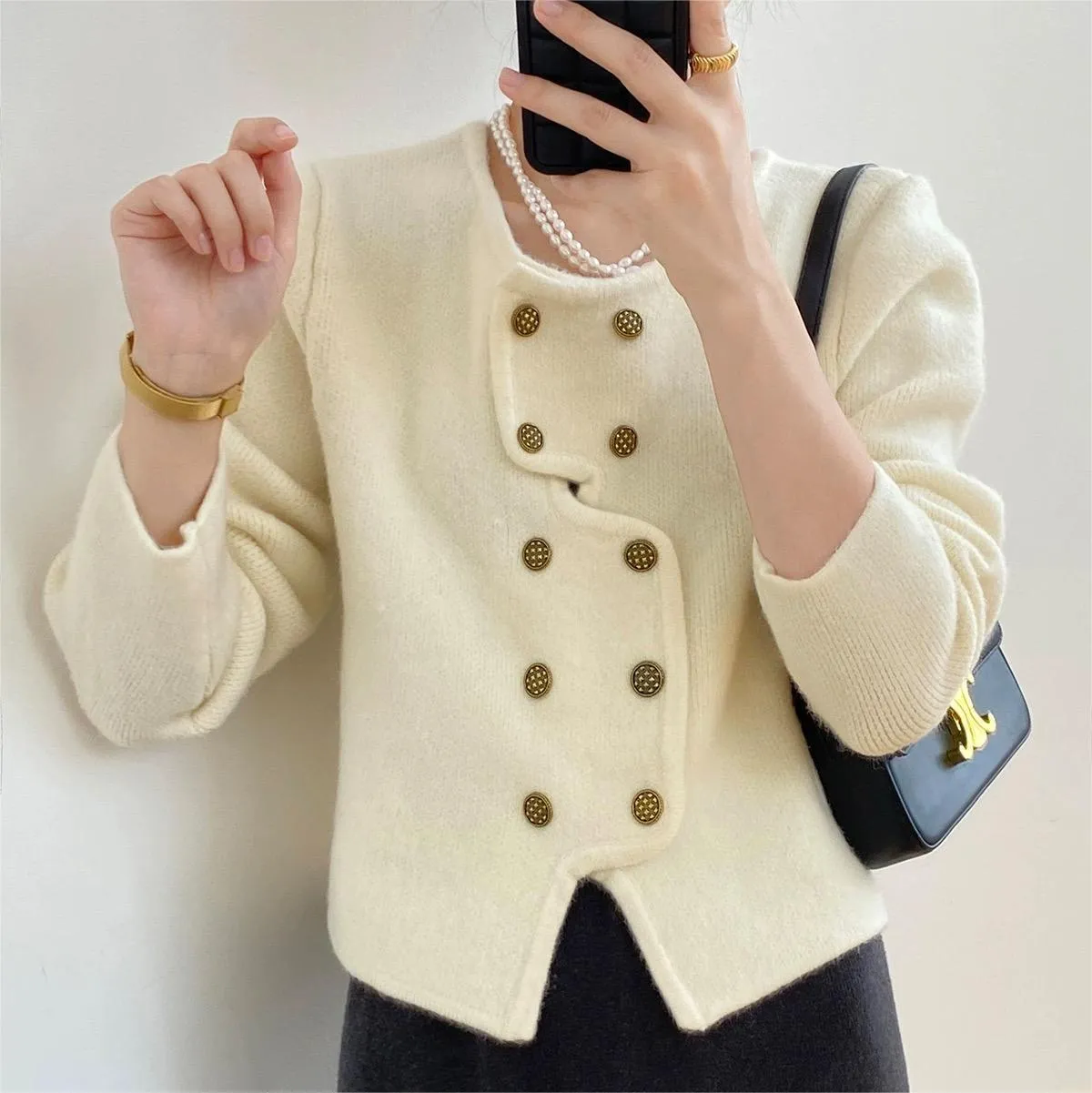 Classic Style Short Knitted Cardigan Jacket Advanced French Style