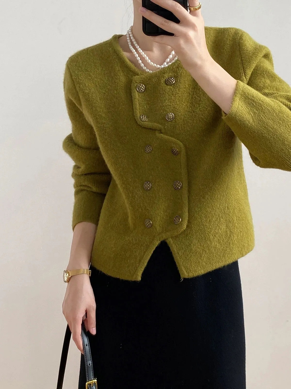 Classic Style Short Knitted Cardigan Jacket Advanced French Style