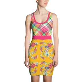 Colorful Checkered Floral Bodycon Dress