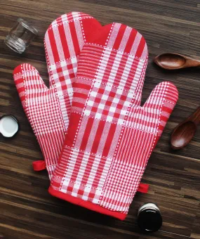 Cotton Track Dobby Red Oven Gloves Pack Of 2