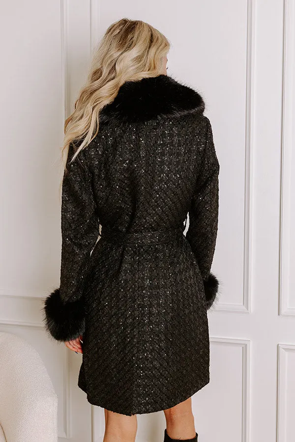 Cozy Elegance Tweed Knit Coat In Black