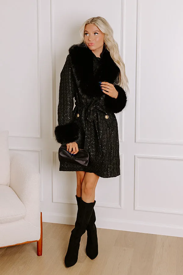 Cozy Elegance Tweed Knit Coat In Black