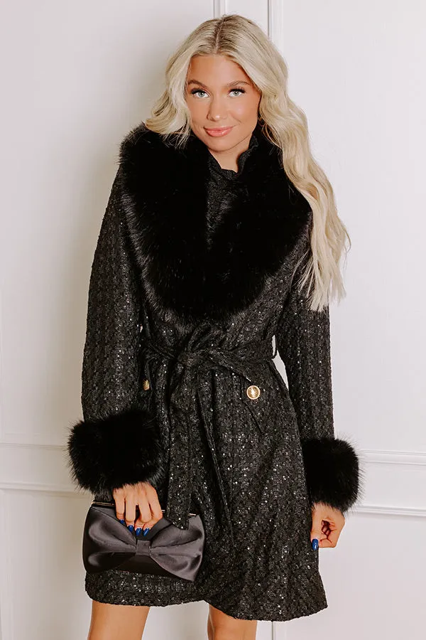 Cozy Elegance Tweed Knit Coat In Black