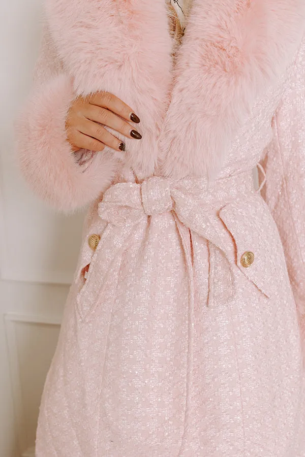 Cozy Elegance Tweed Knit Coat In Pink