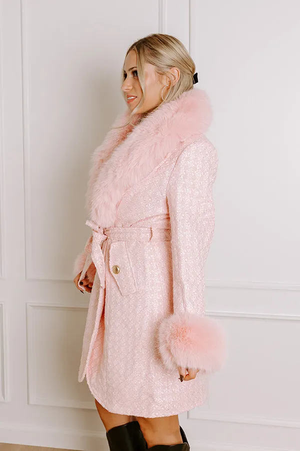 Cozy Elegance Tweed Knit Coat In Pink