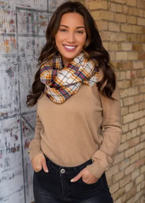 Cream & Mustard Plaid Infinity Scarf