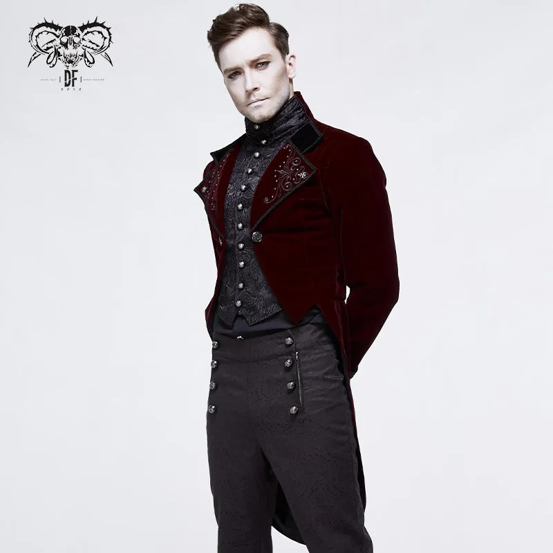 CT117 Gothic palace embroidered metal rivets wine dovetail coat for men