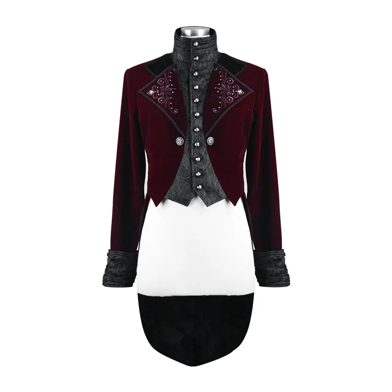 CT117 Gothic palace embroidered metal rivets wine dovetail coat for men