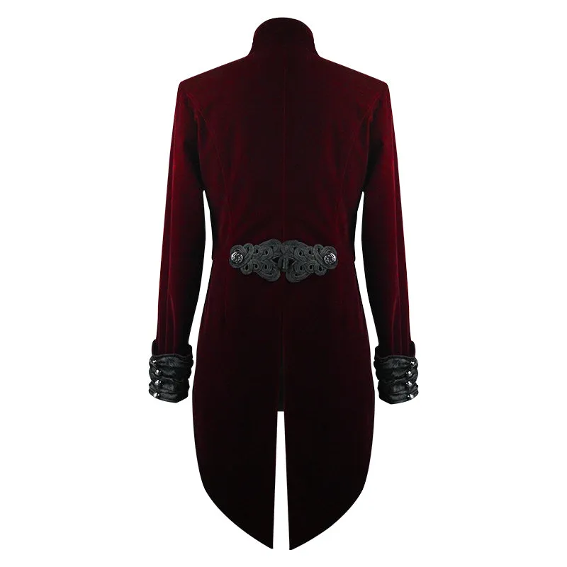 CT117 Gothic palace embroidered metal rivets wine dovetail coat for men