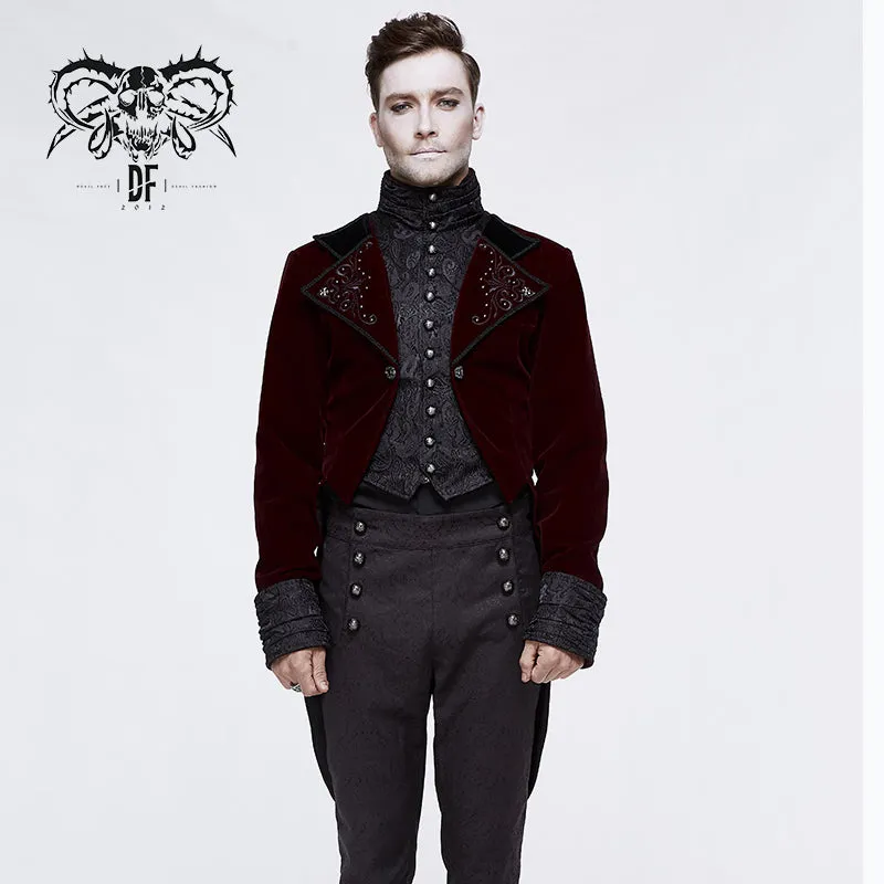 CT117 Gothic palace embroidered metal rivets wine dovetail coat for men